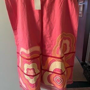 J. Jill Coral Pink Midi Skirt with Floral Appliqué